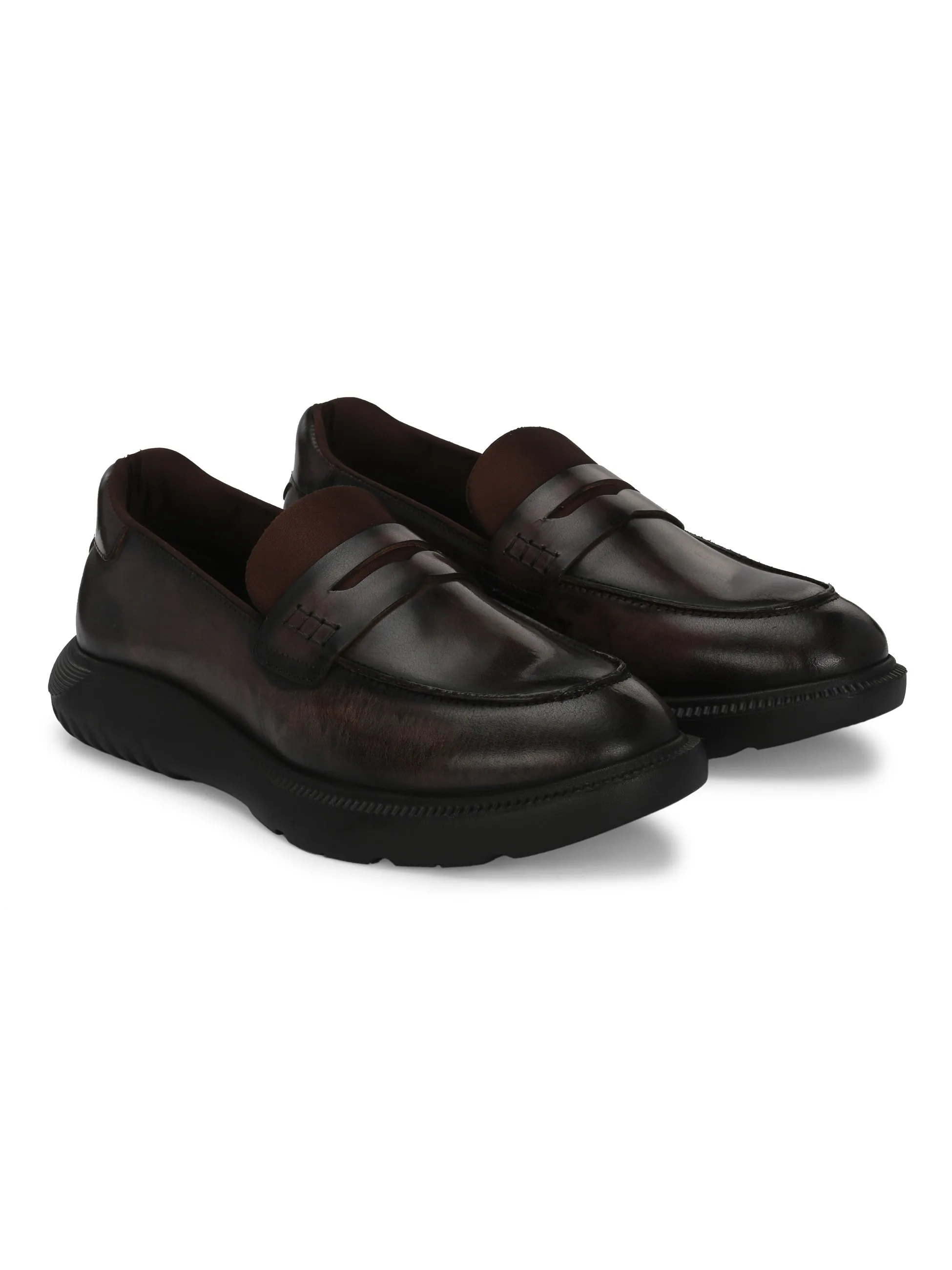 Hitz Men's Brown Leather Semi Formal Shoes