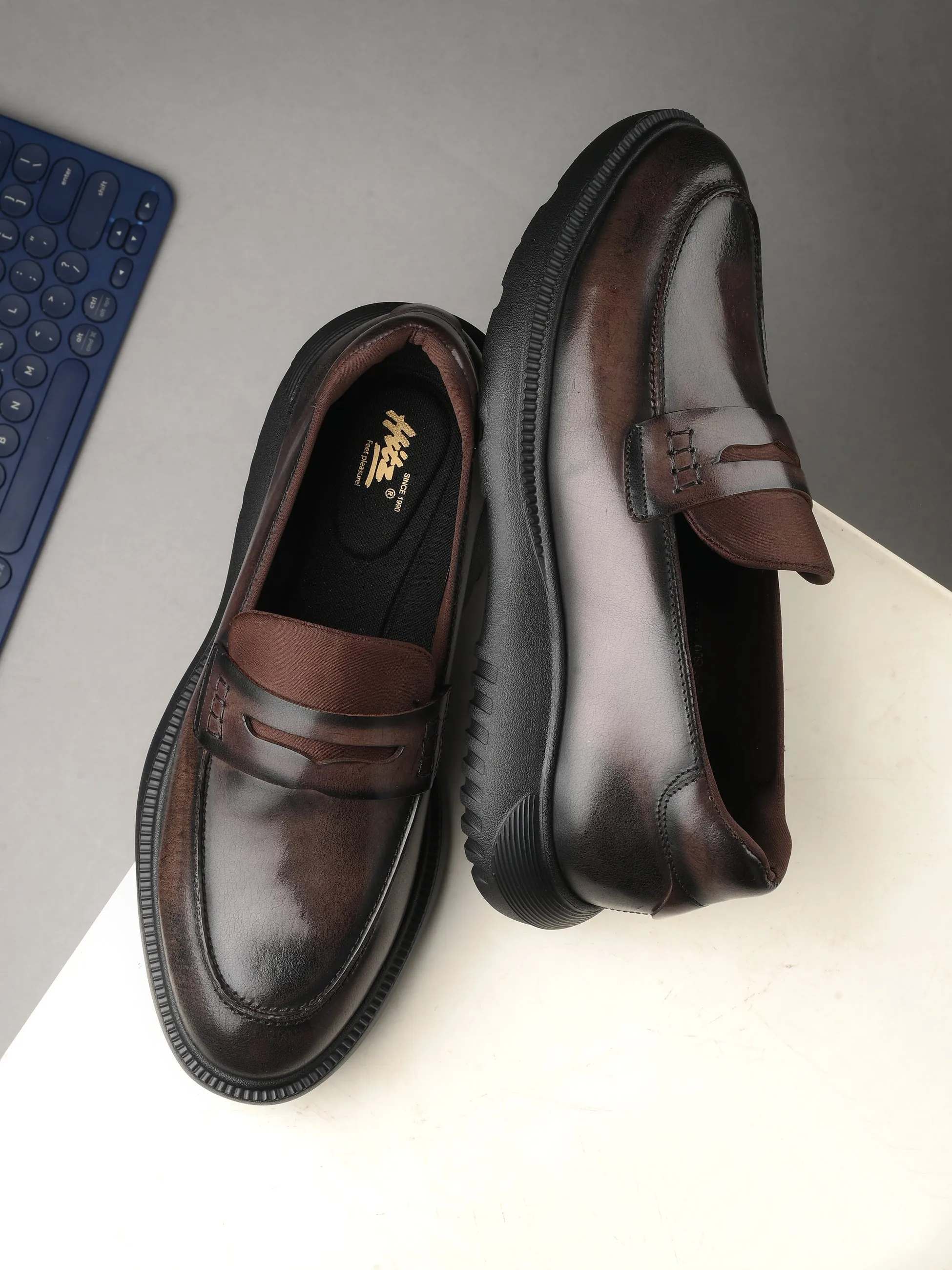 Hitz Men's Brown Leather Semi Formal Shoes