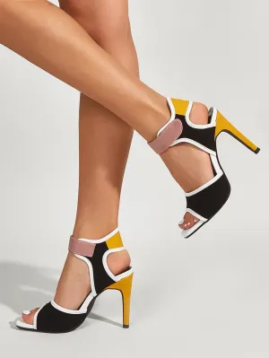 Hook-and-loop Fastener Strap Stiletto Heeled Sandals