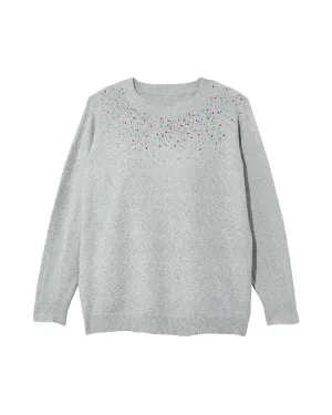 Jenny Long Sleeve Pullover Sweater With Embellishments | Light Grey