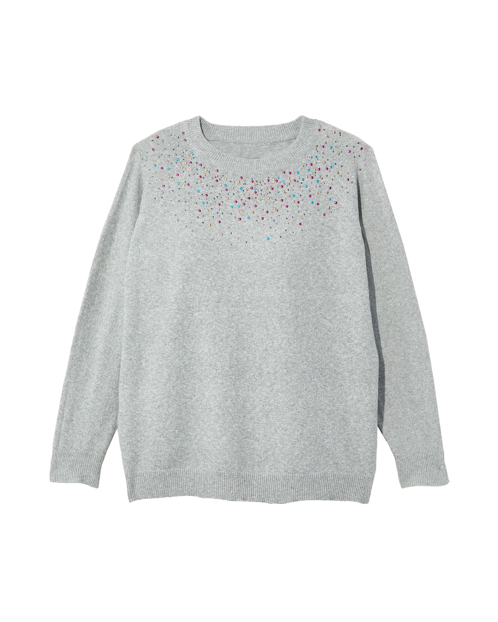 Jenny Long Sleeve Pullover Sweater With Embellishments | Light Grey