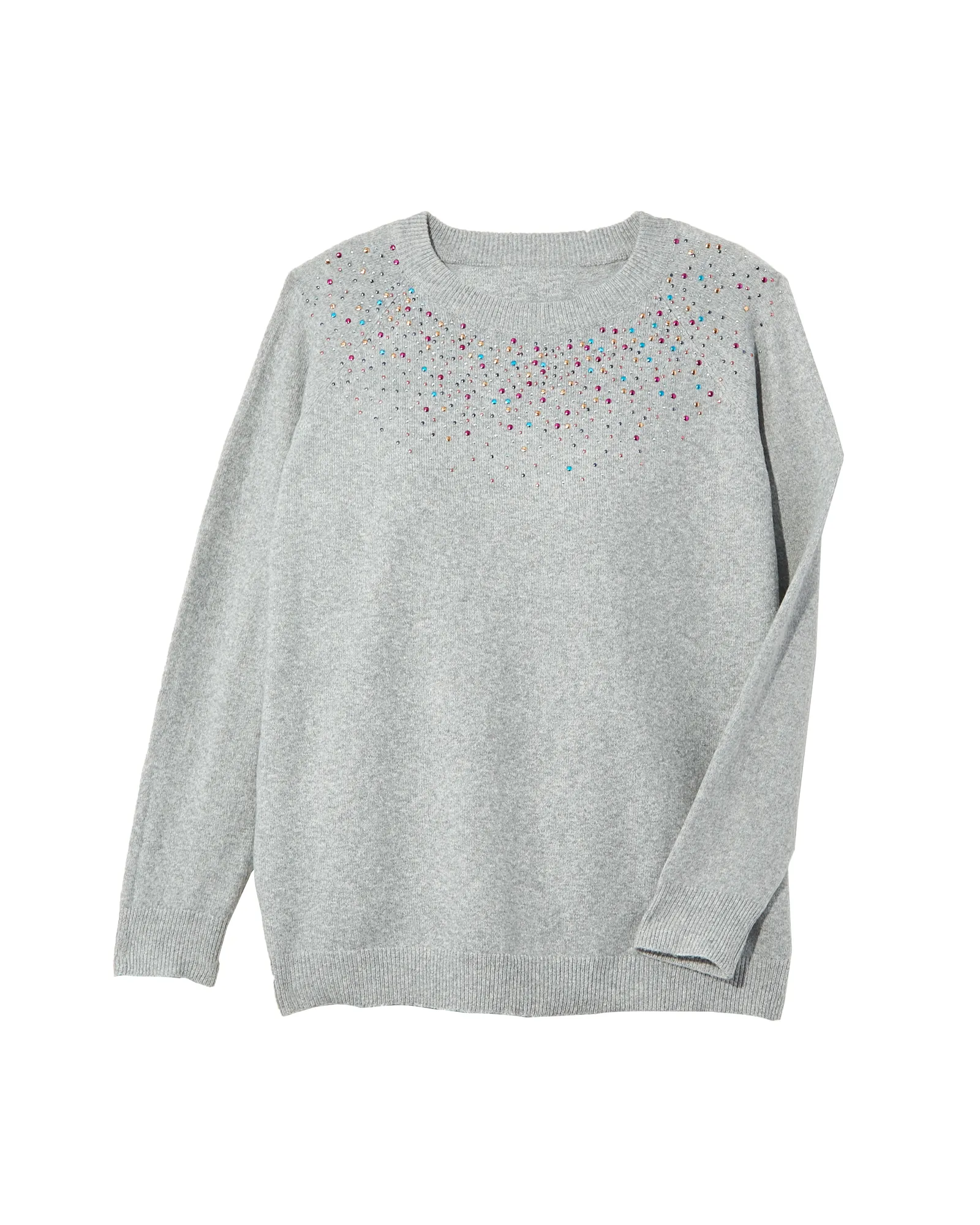 Jenny Long Sleeve Pullover Sweater With Embellishments | Light Grey