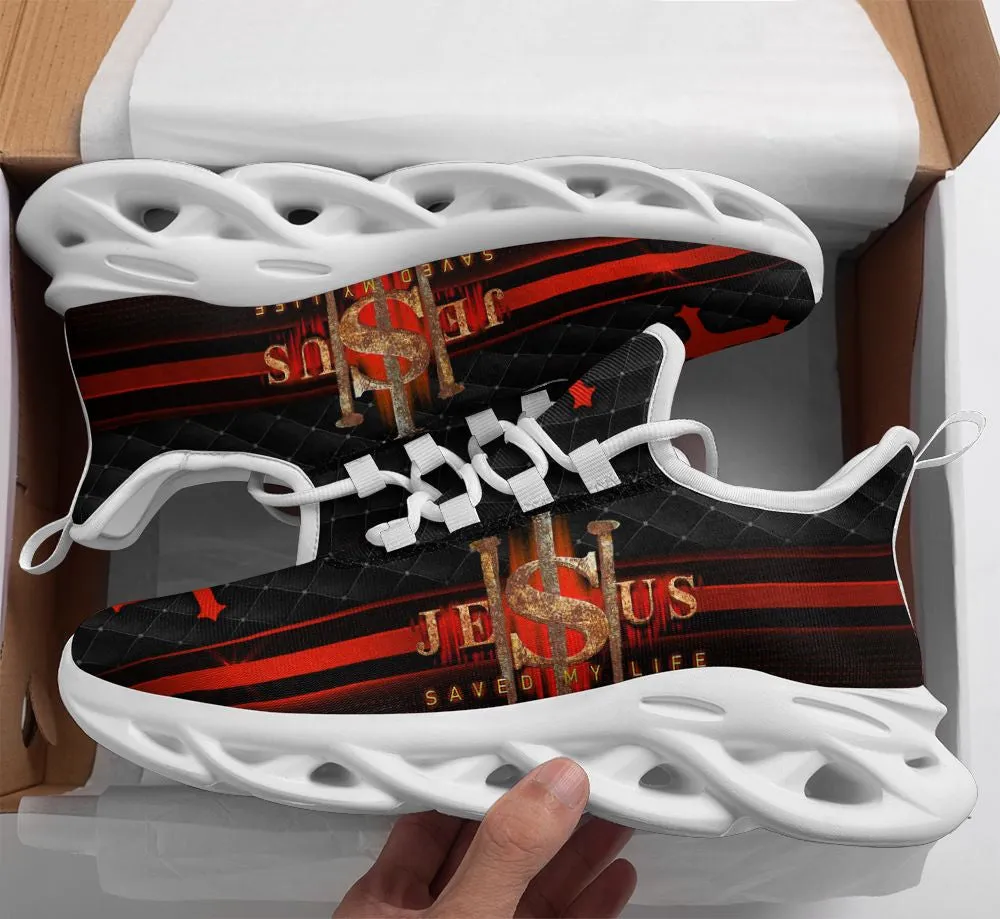 Jesus Saved My Life Running Sneakers Max Soul Shoes - Christian Shoes For Men And Women