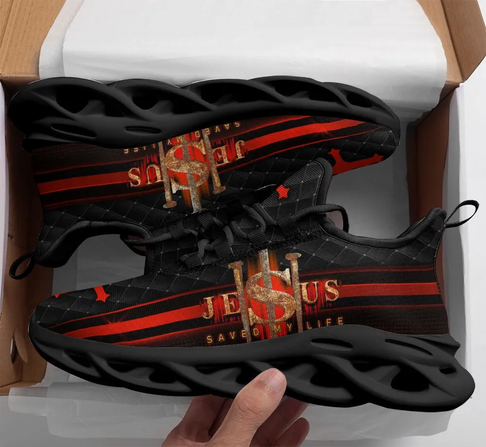 Jesus Saved My Life Running Sneakers Max Soul Shoes - Christian Shoes For Men And Women