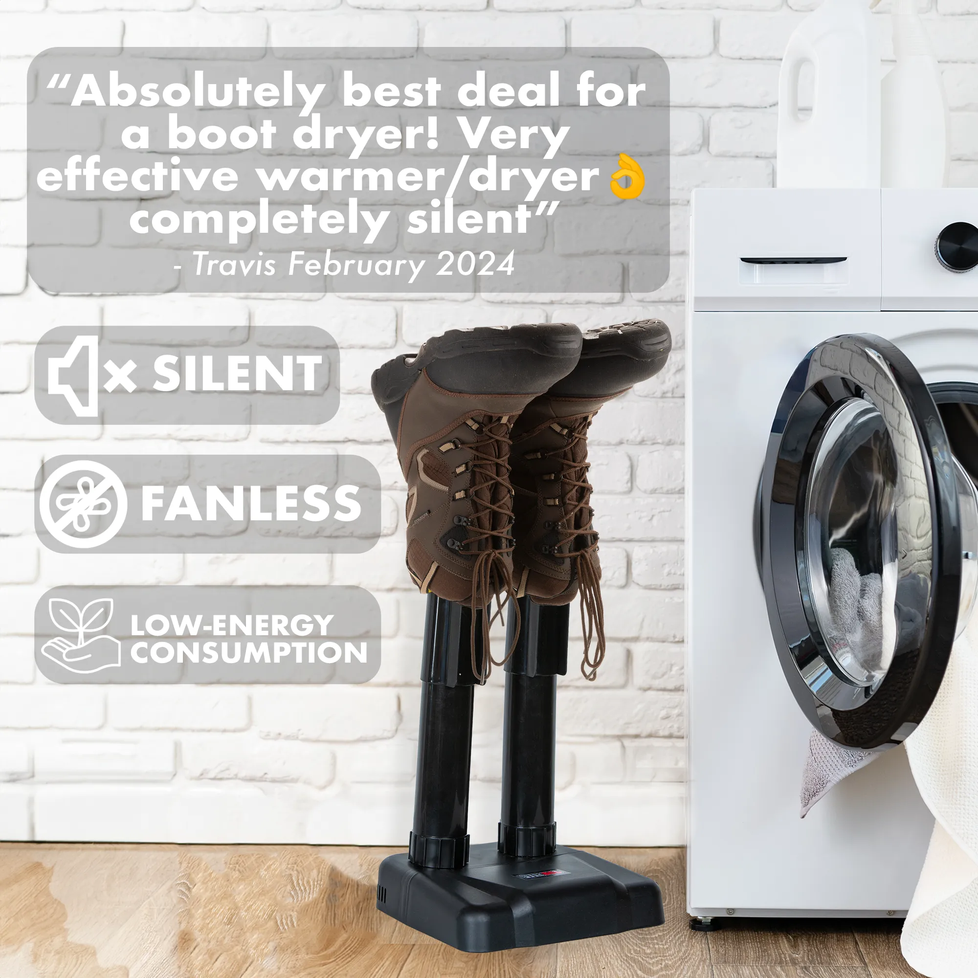 JobSite Boot Dryer - Silent Shoe Dryer & Warmer For Work Boots, Gloves & Shoes - Fanless Convection Dry - Helps Reduce Odor