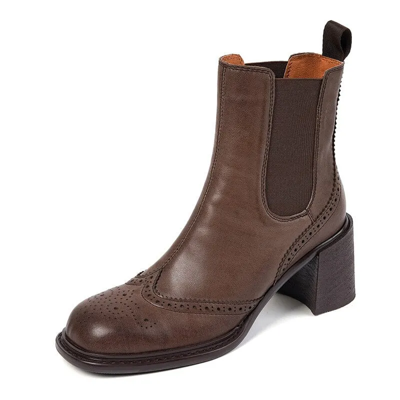 Leather Chelsea Boots Retro Round Toe Platform Ankle Boots Slimming Boots in Black