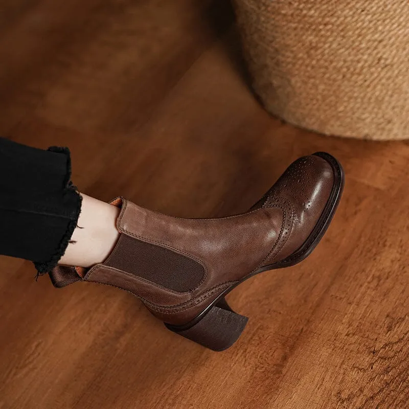 Leather Chelsea Boots Retro Round Toe Platform Ankle Boots Slimming Boots in Black