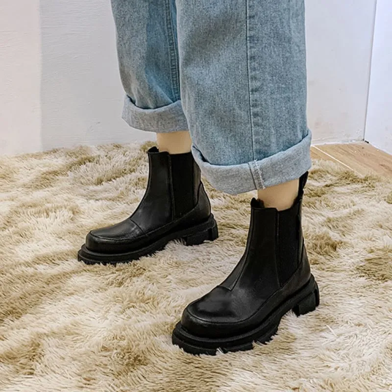 Leather Women Platform Warm Fur High Heel Ankle Boots