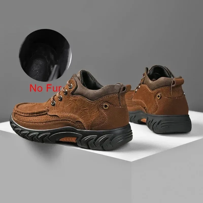 Men Snow Boots Mountaineering Comfortable Durable Warm Non Slip Lace Up Ankle Boots British Style Winter Fur Shoes
