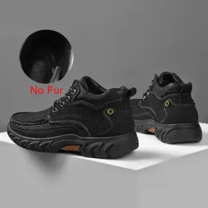 Men Snow Boots Mountaineering Comfortable Durable Warm Non Slip Lace Up Ankle Boots British Style Winter Fur Shoes