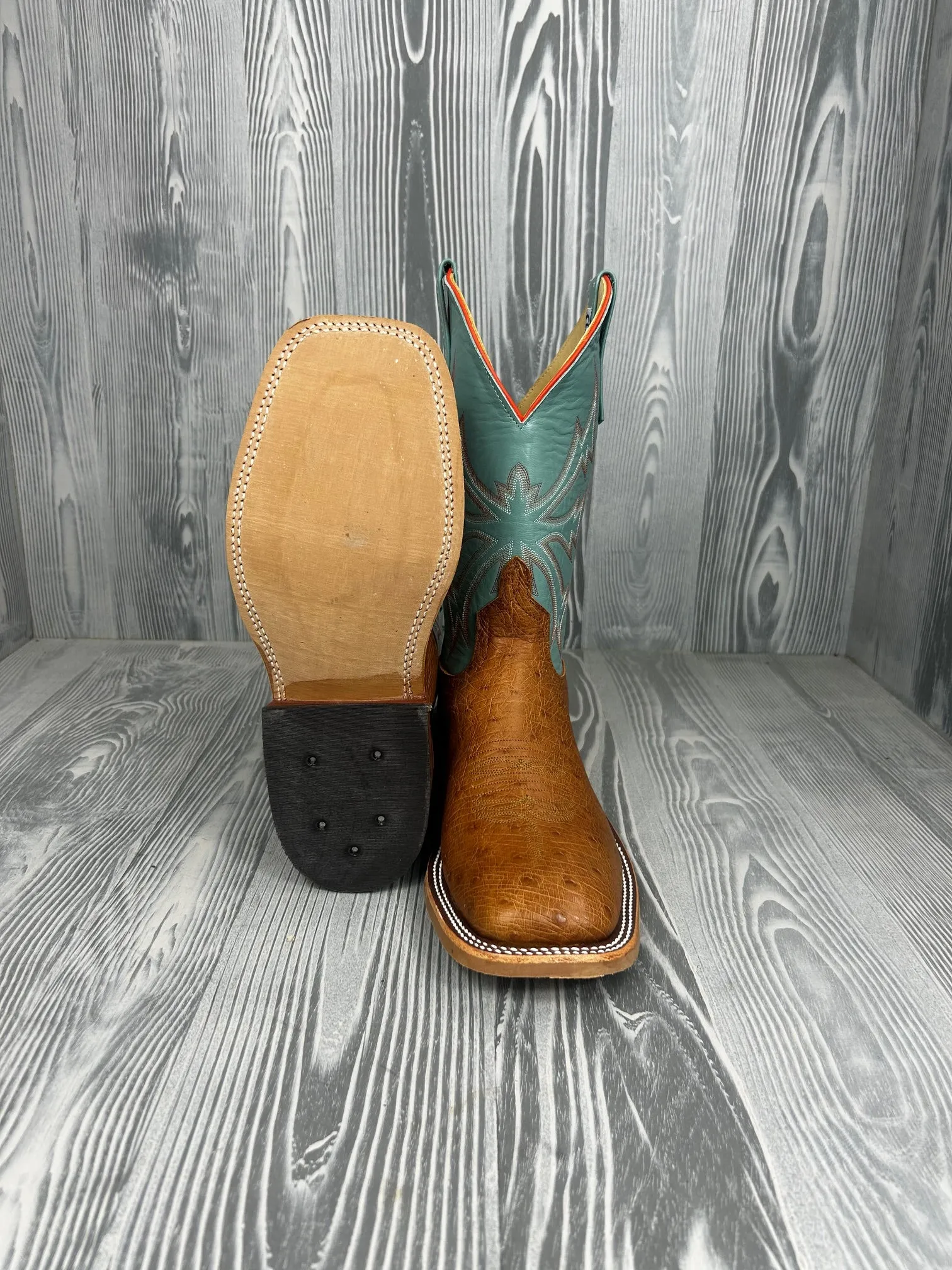 Men's Anderson Bean Brandy Bruciato Smooth Ostrich with 11" Emerald Kidskin Tops