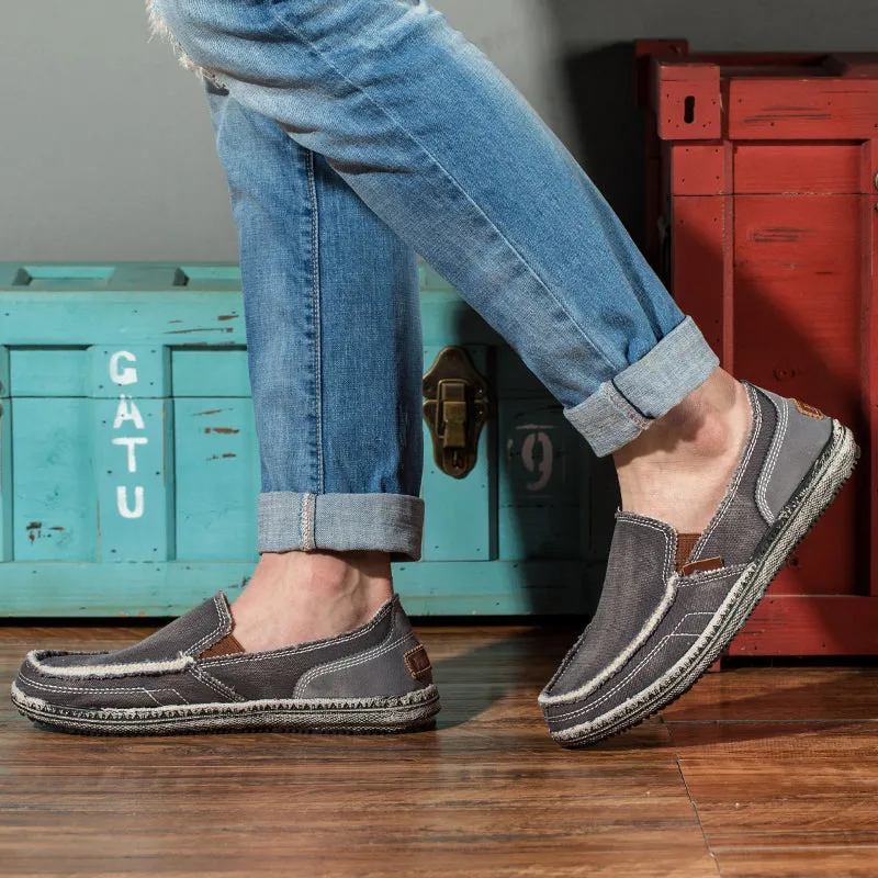 Men's Casual Cloth Shoes Canvas Slip on Loafers Leisure Vintage Flat Boat Shoes