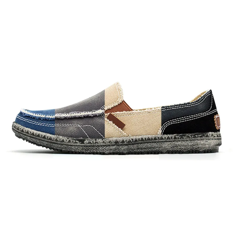 Men's Casual Cloth Shoes Canvas Slip on Loafers Leisure Vintage Flat Boat Shoes