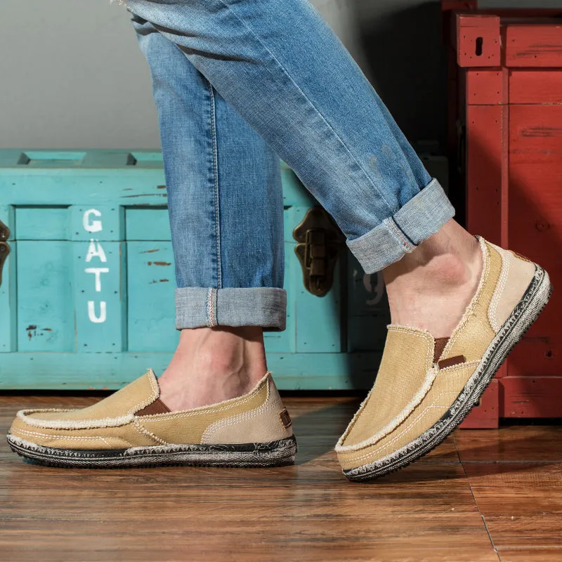 Men's Casual Cloth Shoes Canvas Slip on Loafers Leisure Vintage Flat Boat Shoes