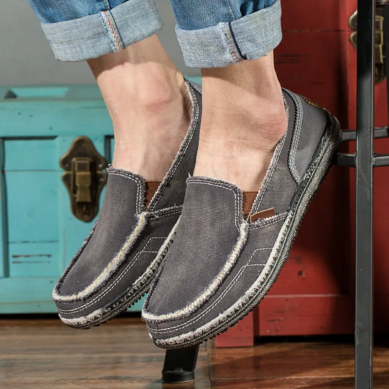 Men's Casual Cloth Shoes Canvas Slip on Loafers Leisure Vintage Flat Boat Shoes