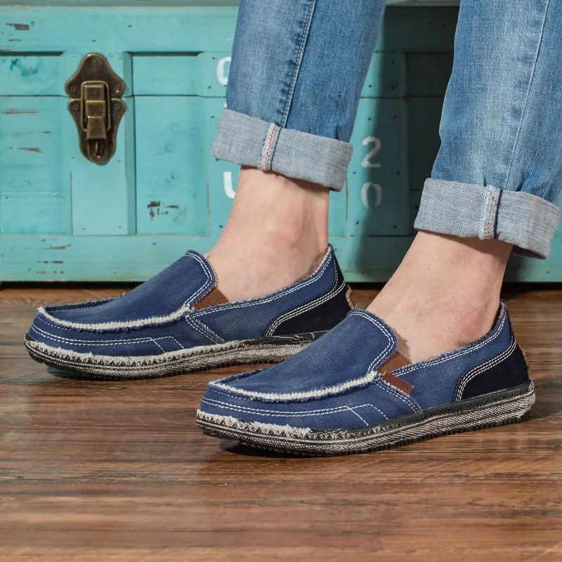 Men's Casual Cloth Shoes Canvas Slip on Loafers Leisure Vintage Flat Boat Shoes