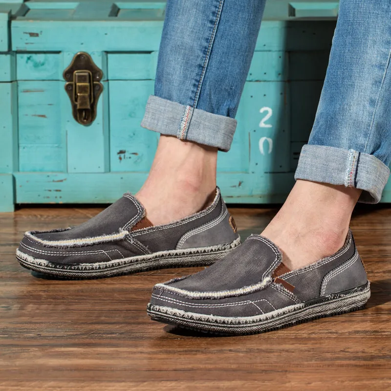 Men's Casual Cloth Shoes Canvas Slip on Loafers Leisure Vintage Flat Boat Shoes