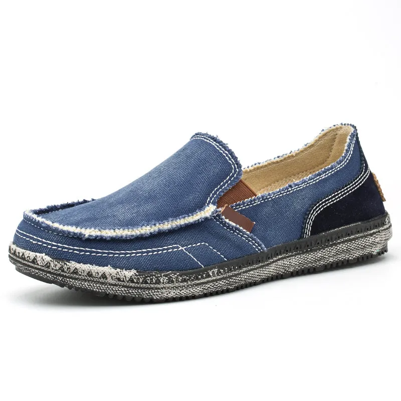 Men's Casual Cloth Shoes Canvas Slip on Loafers Leisure Vintage Flat Boat Shoes