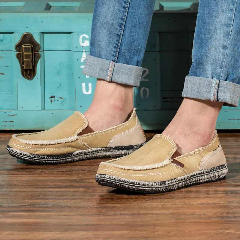 Men's Casual Cloth Shoes Canvas Slip on Loafers Leisure Vintage Flat Boat Shoes