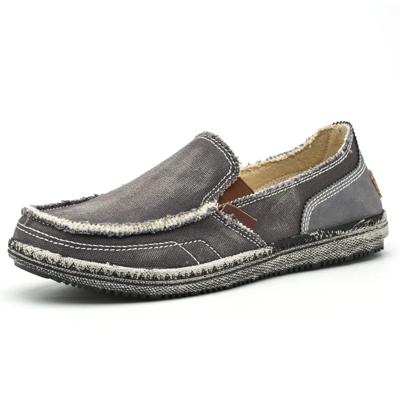 Men's Casual Cloth Shoes Canvas Slip on Loafers Leisure Vintage Flat Boat Shoes