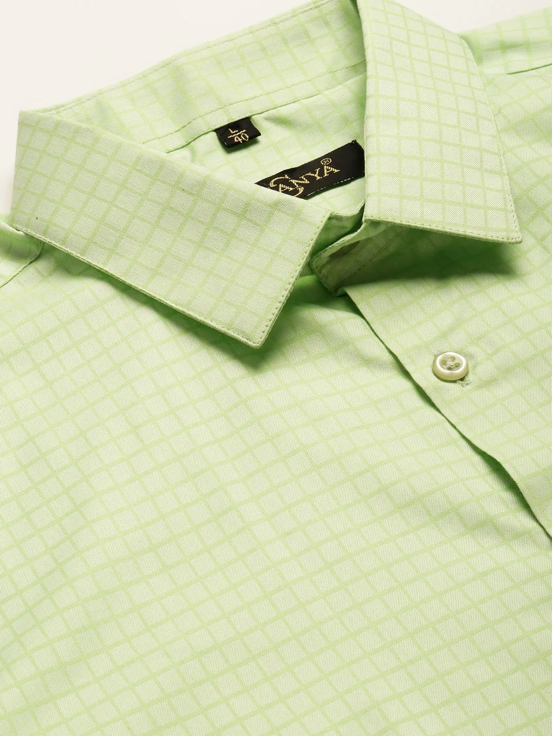 Mens Cotton Green Checked Formal Shirt - Sojanya