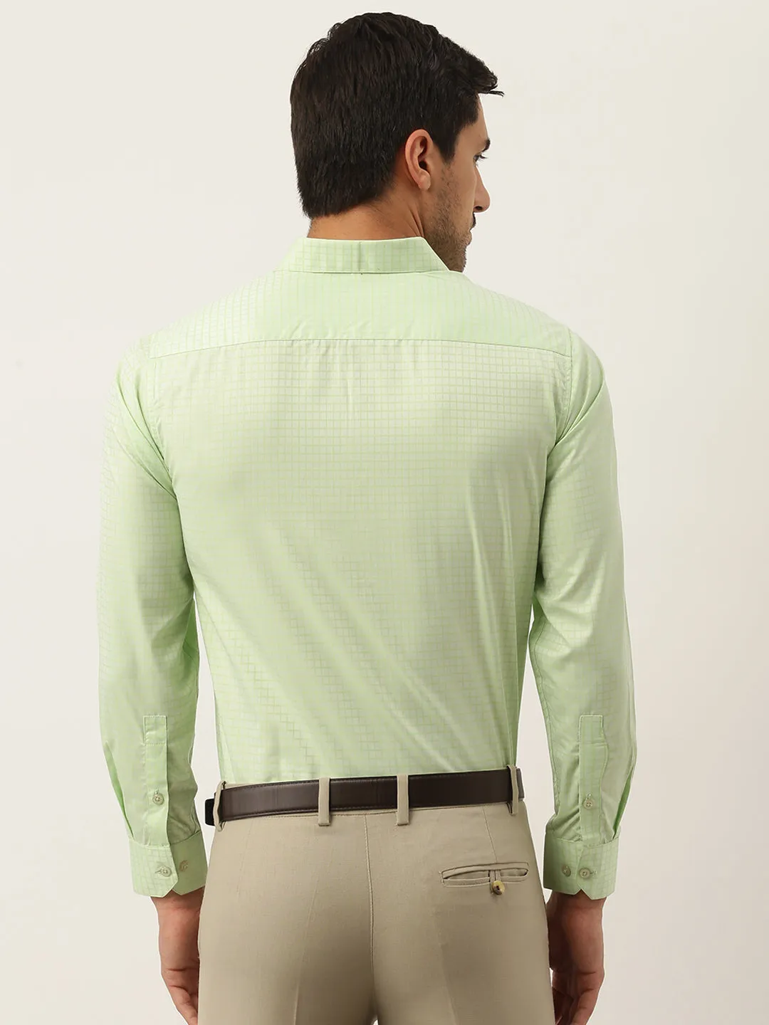 Mens Cotton Green Checked Formal Shirt - Sojanya