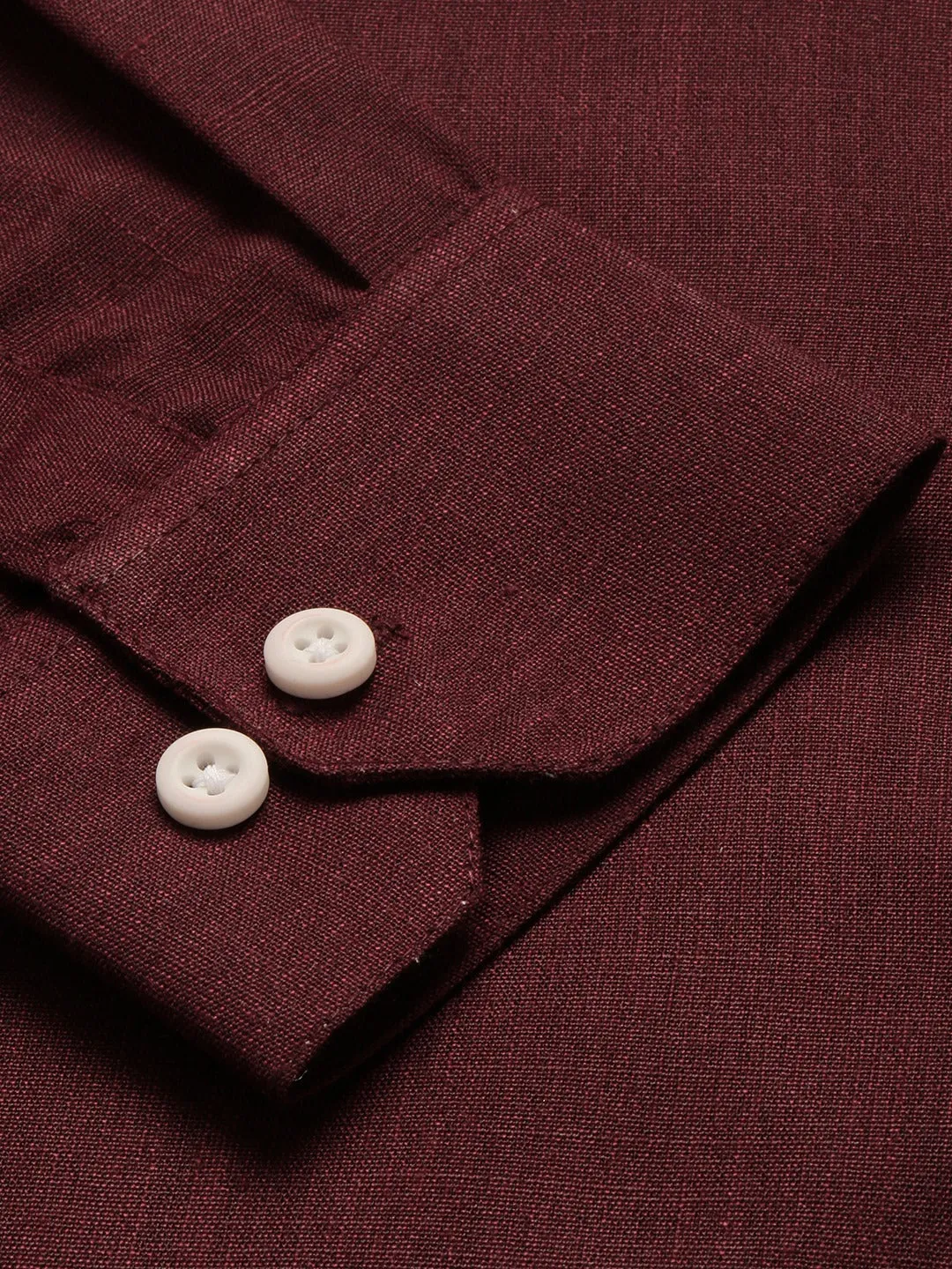 Mens Cotton Linen Burgundy Chinese Collar Shirt - Sojanya