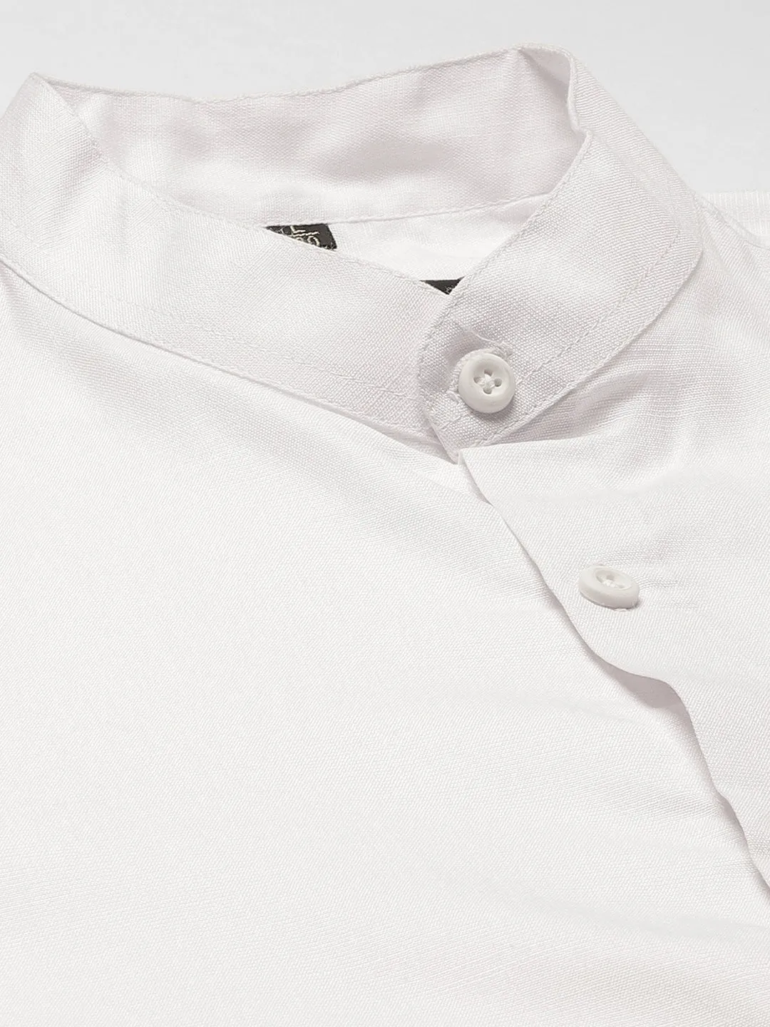 Mens Cotton Linen White Chinese Collar Shirt - Sojanya