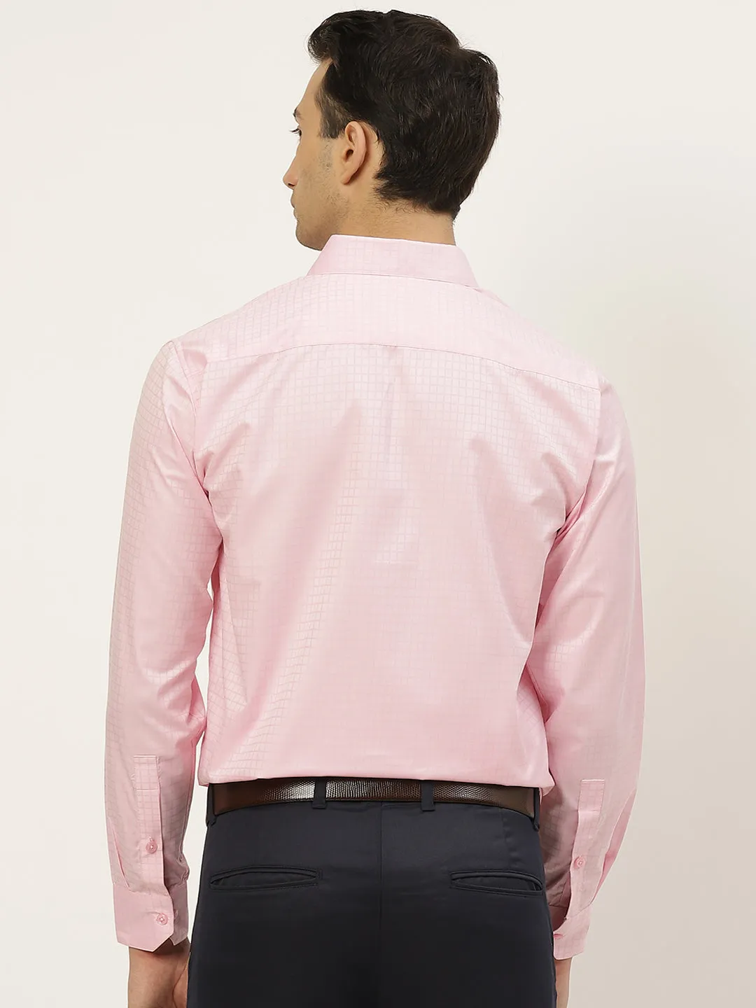 Mens Cotton Pink Checked Formal Shirt - Sojanya