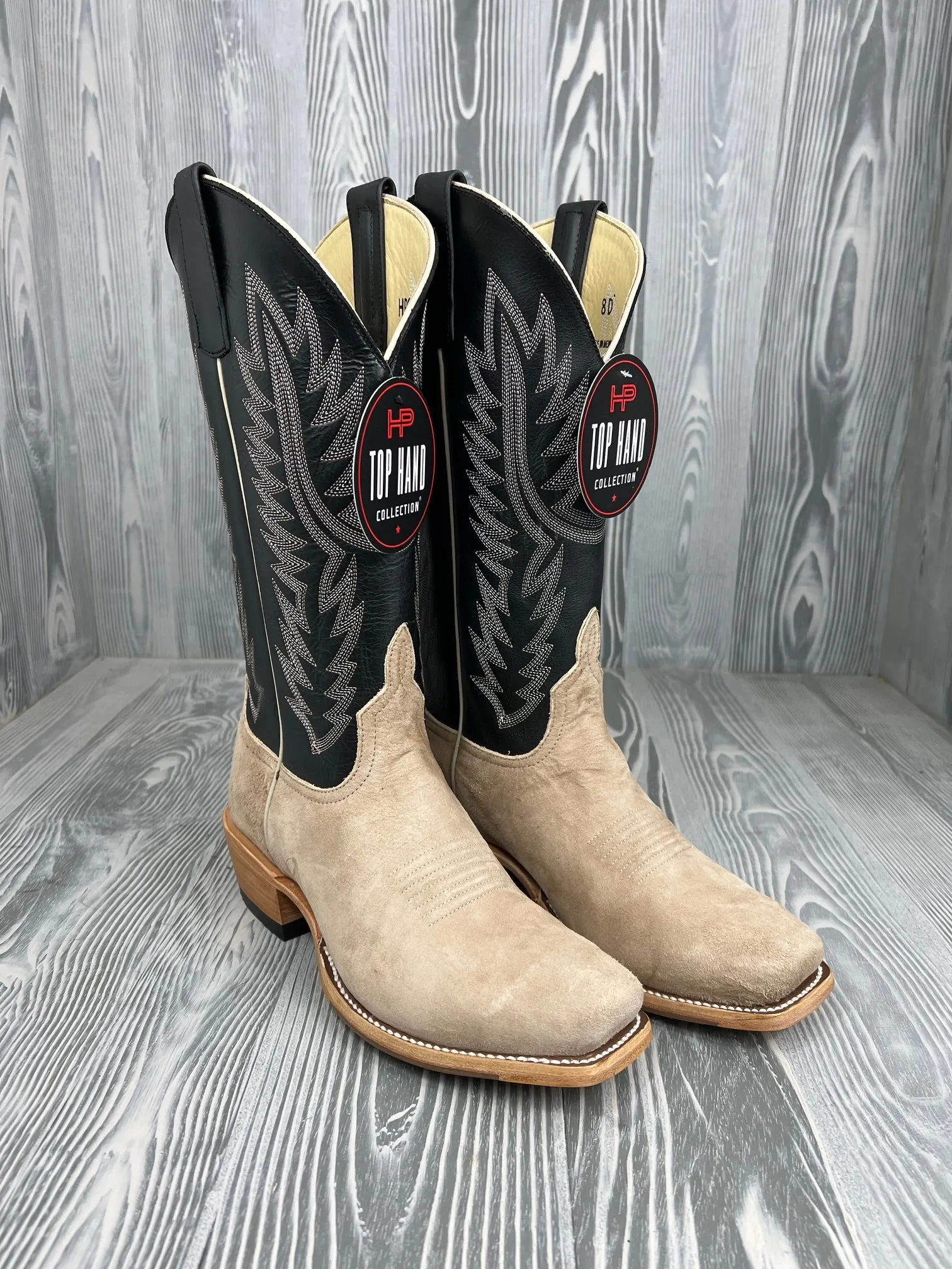 Men's Horse Power Tan Vintage Smooth Ostrich Rough Out with 13" Pull Up Black Tops - HP-9521