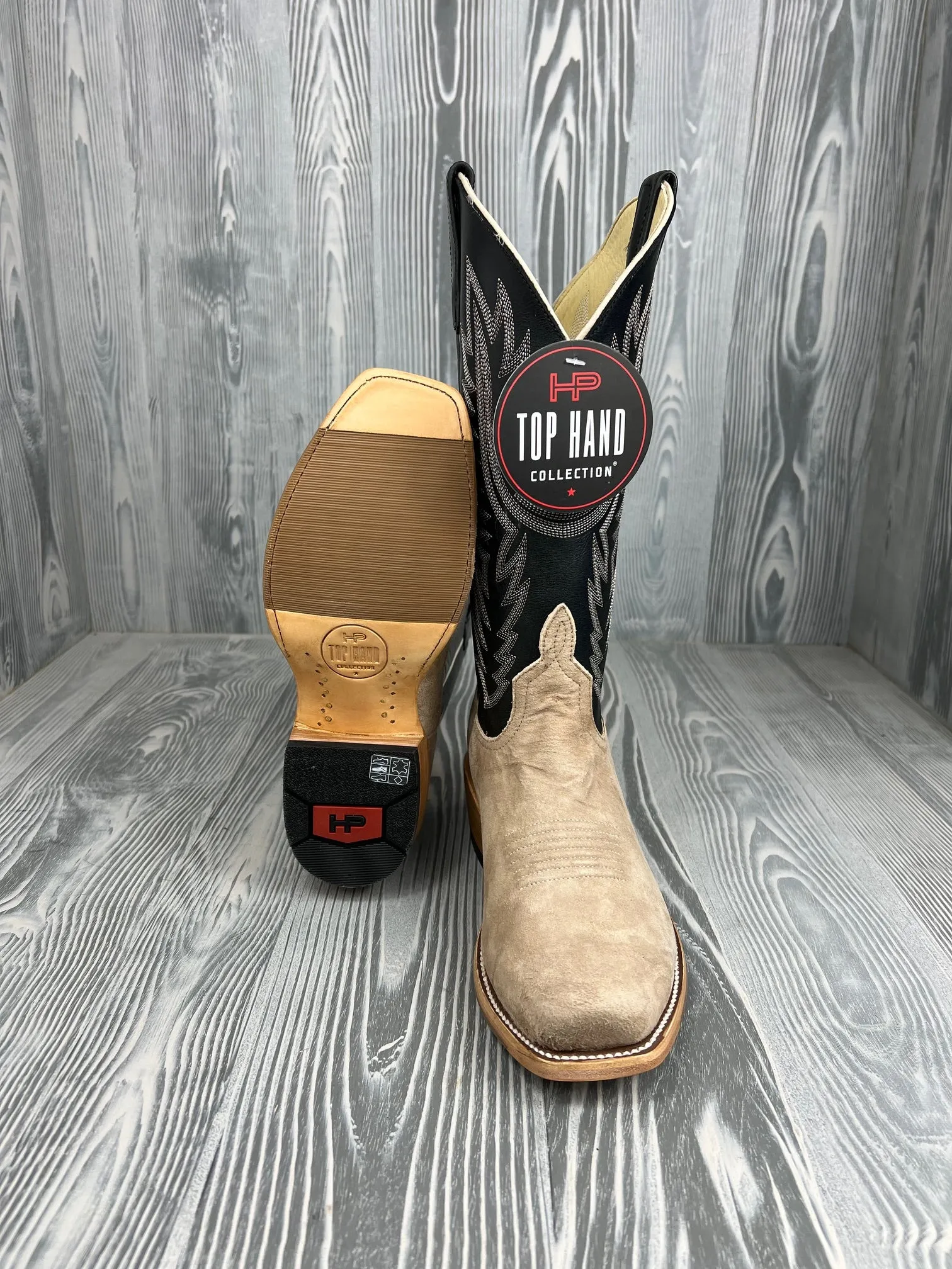 Men's Horse Power Tan Vintage Smooth Ostrich Rough Out with 13" Pull Up Black Tops - HP-9521