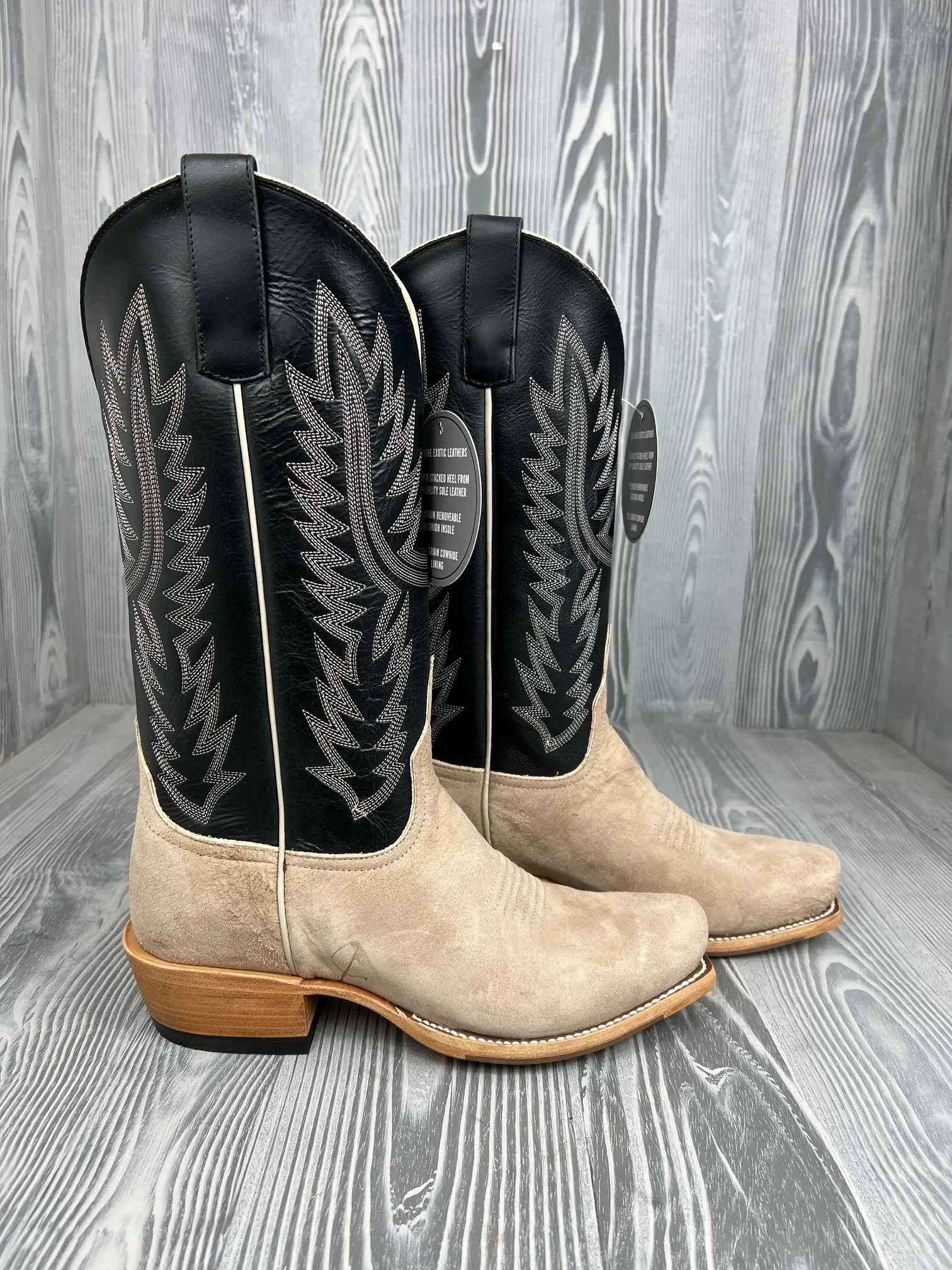 Men's Horse Power Tan Vintage Smooth Ostrich Rough Out with 13" Pull Up Black Tops - HP-9521