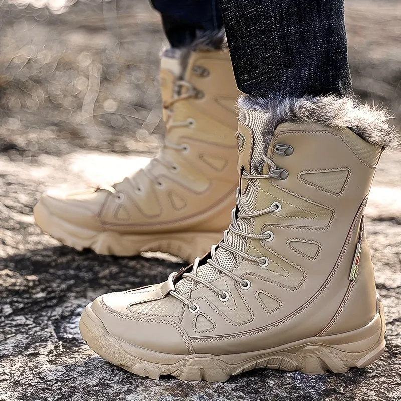 Men's Outdoor Warm Combat Boots Autumn And Winter Fleece Snow Boots, Comfortable And Breathable High Top Boots For Hiking, Mountaineering, Desert Travel