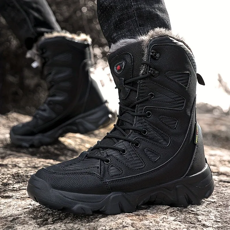 Men's Outdoor Warm Combat Boots Autumn And Winter Fleece Snow Boots, Comfortable And Breathable High Top Boots For Hiking, Mountaineering, Desert Travel
