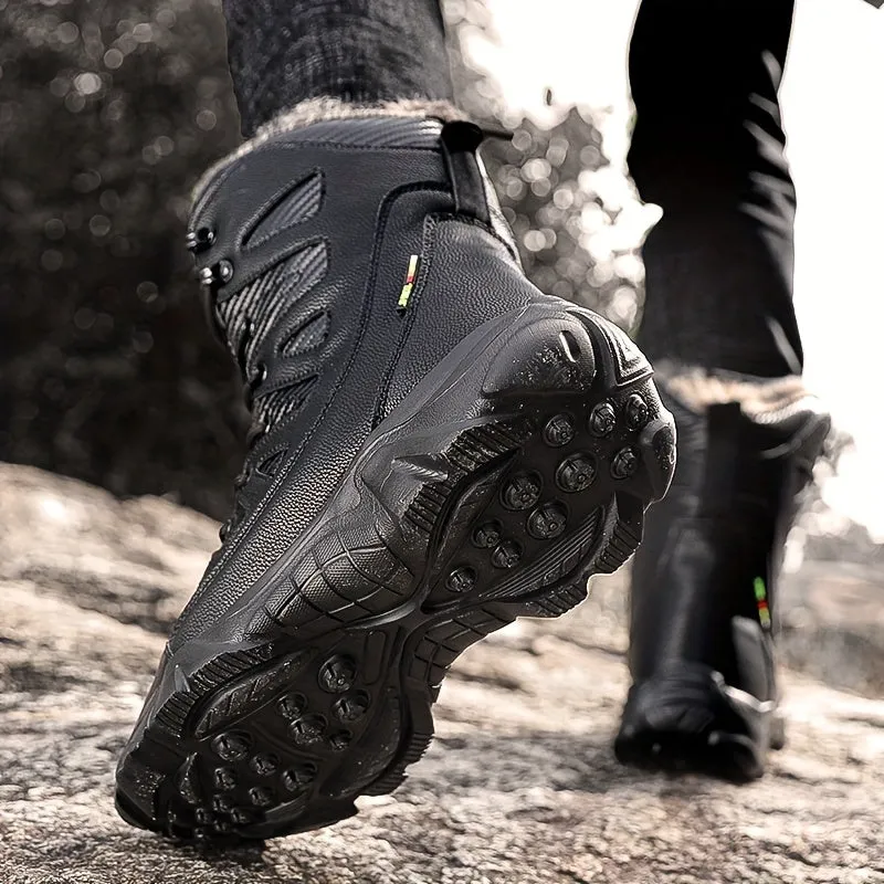 Men's Outdoor Warm Combat Boots Autumn And Winter Fleece Snow Boots, Comfortable And Breathable High Top Boots For Hiking, Mountaineering, Desert Travel