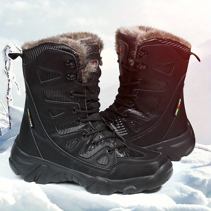 Men's Outdoor Warm Combat Boots Autumn And Winter Fleece Snow Boots, Comfortable And Breathable High Top Boots For Hiking, Mountaineering, Desert Travel