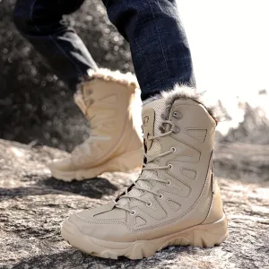 Men's Outdoor Warm Combat Boots Autumn And Winter Fleece Snow Boots, Comfortable And Breathable High Top Boots For Hiking, Mountaineering, Desert Travel