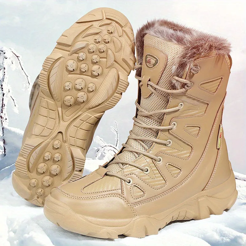 Men's Outdoor Warm Combat Boots Autumn And Winter Fleece Snow Boots, Comfortable And Breathable High Top Boots For Hiking, Mountaineering, Desert Travel