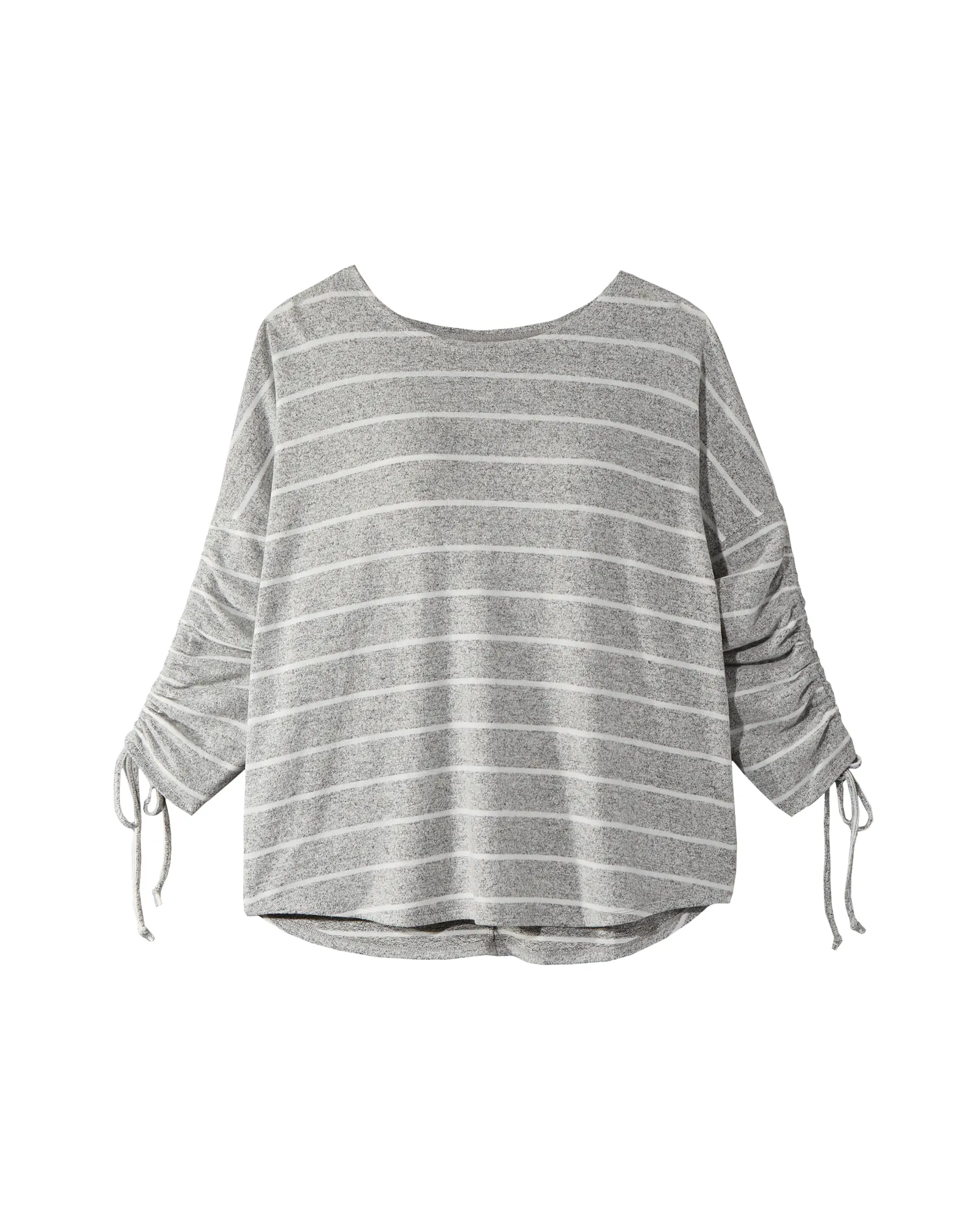 Mia Brushed Knit Top with Ruched Sleeves | Light Grey / White