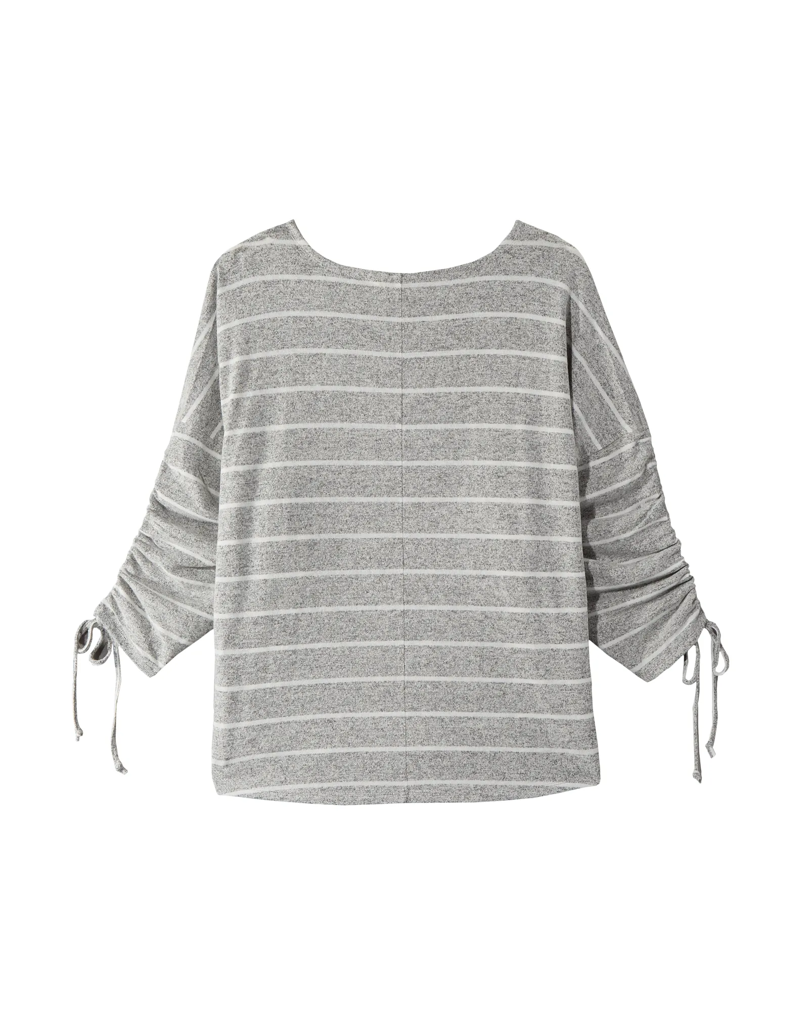 Mia Brushed Knit Top with Ruched Sleeves | Light Grey / White