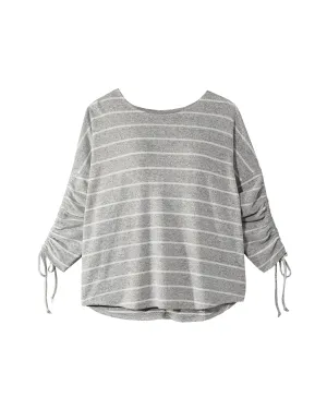 Mia Brushed Knit Top with Ruched Sleeves | Light Grey / White