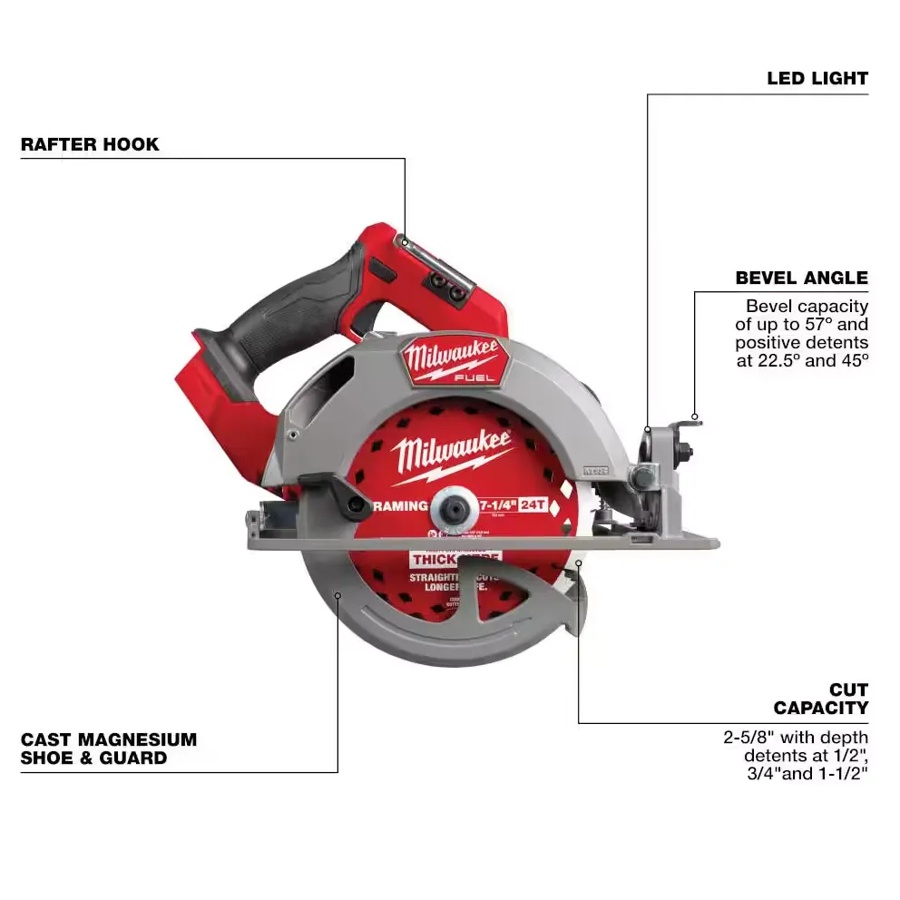 Milwaukee 2834-20 M18 FUEL™ 7-1/4" Circular Saw w/ 24T Thick Kerf Framing Circular Saw Blade (Tool Only)