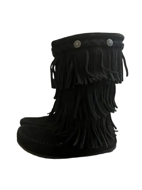 MINNETONKA 3 LAYER FRINGE BLACK BOOT (SZ 2)