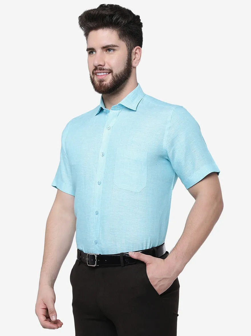 Mint Blue Solid Regular Fit Formal Shirt | JadeBlue