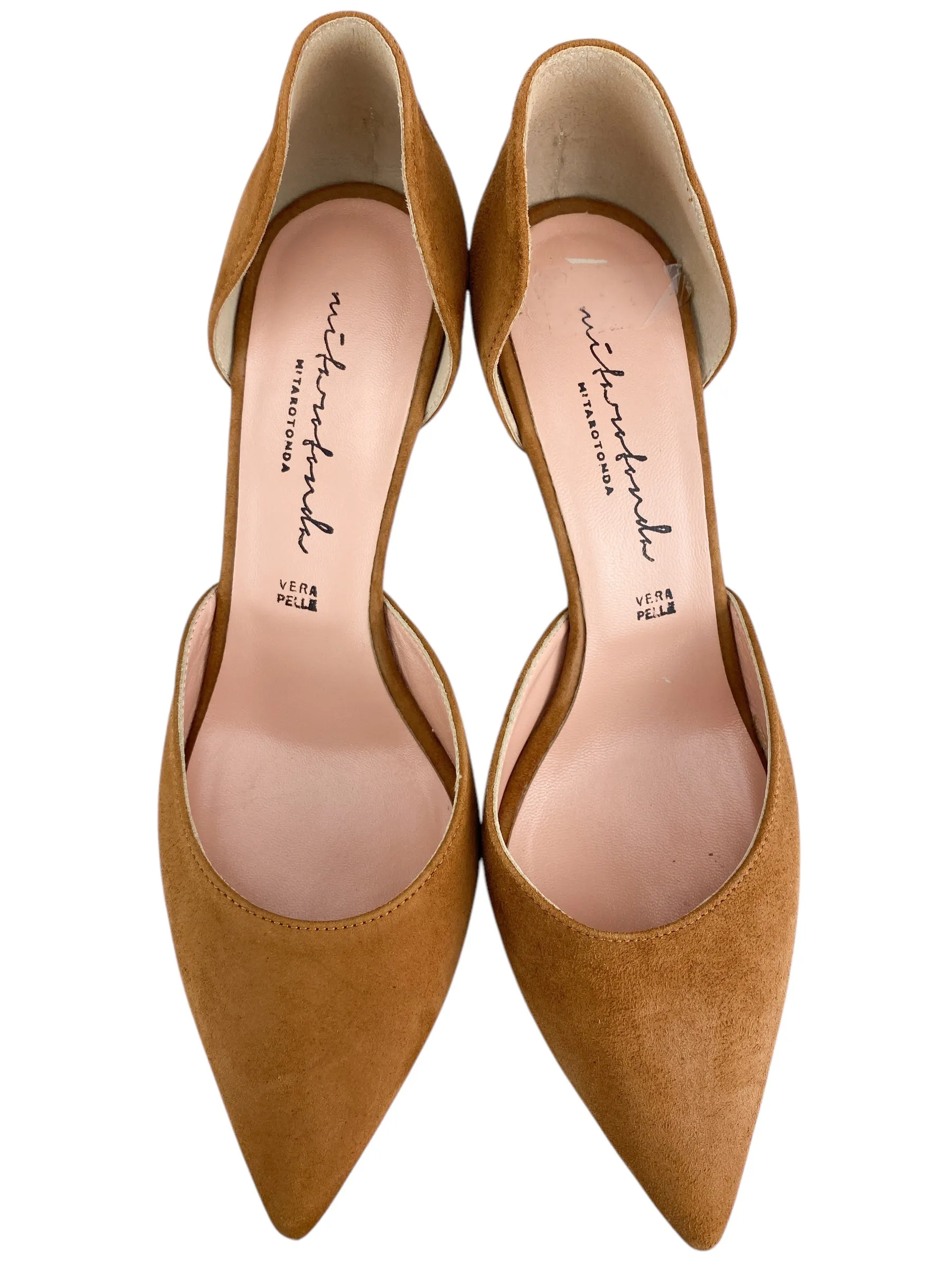 Mitarotonda from Italy Women's Suede d'Orsay Pumps Camel Size 40 (EU) 9 (US)