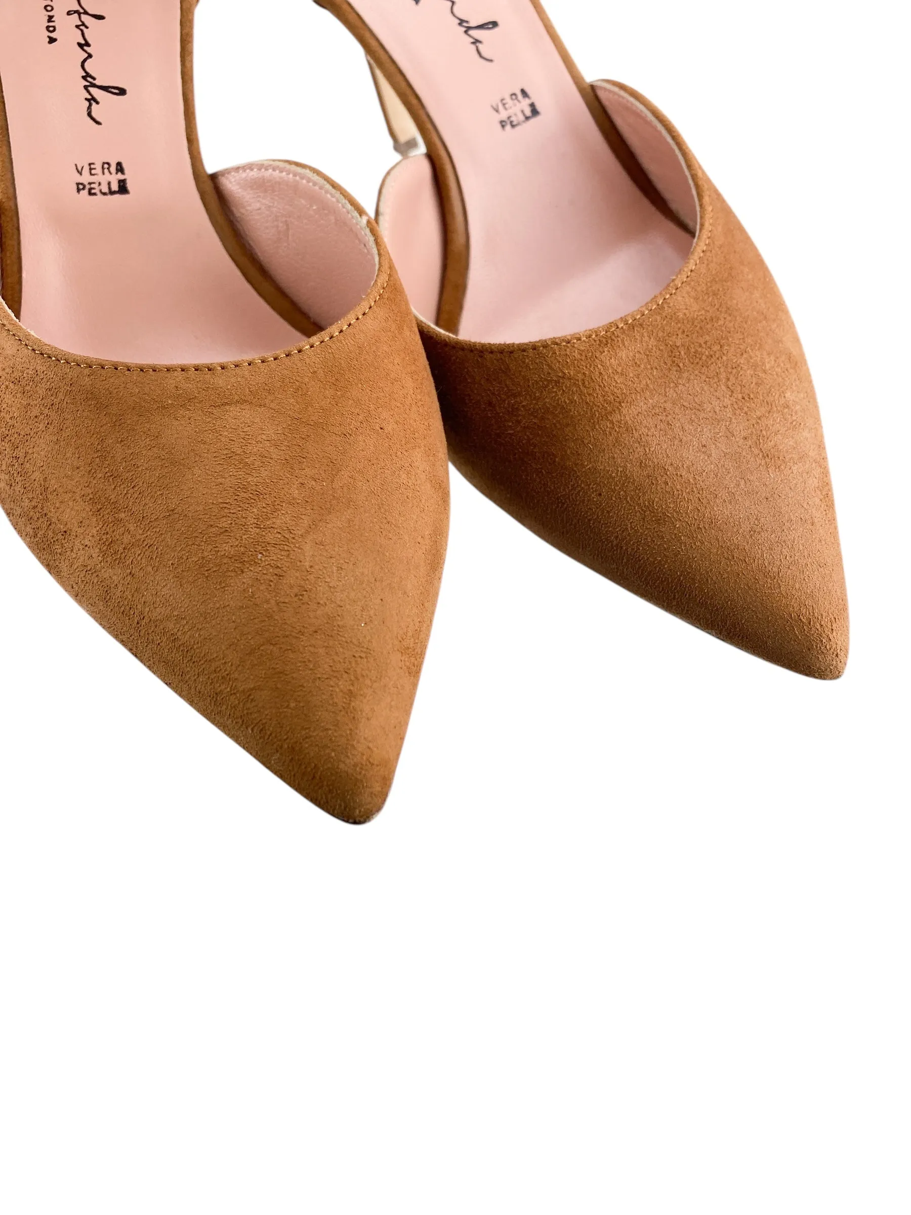 Mitarotonda from Italy Women's Suede d'Orsay Pumps Camel Size 40 (EU) 9 (US)