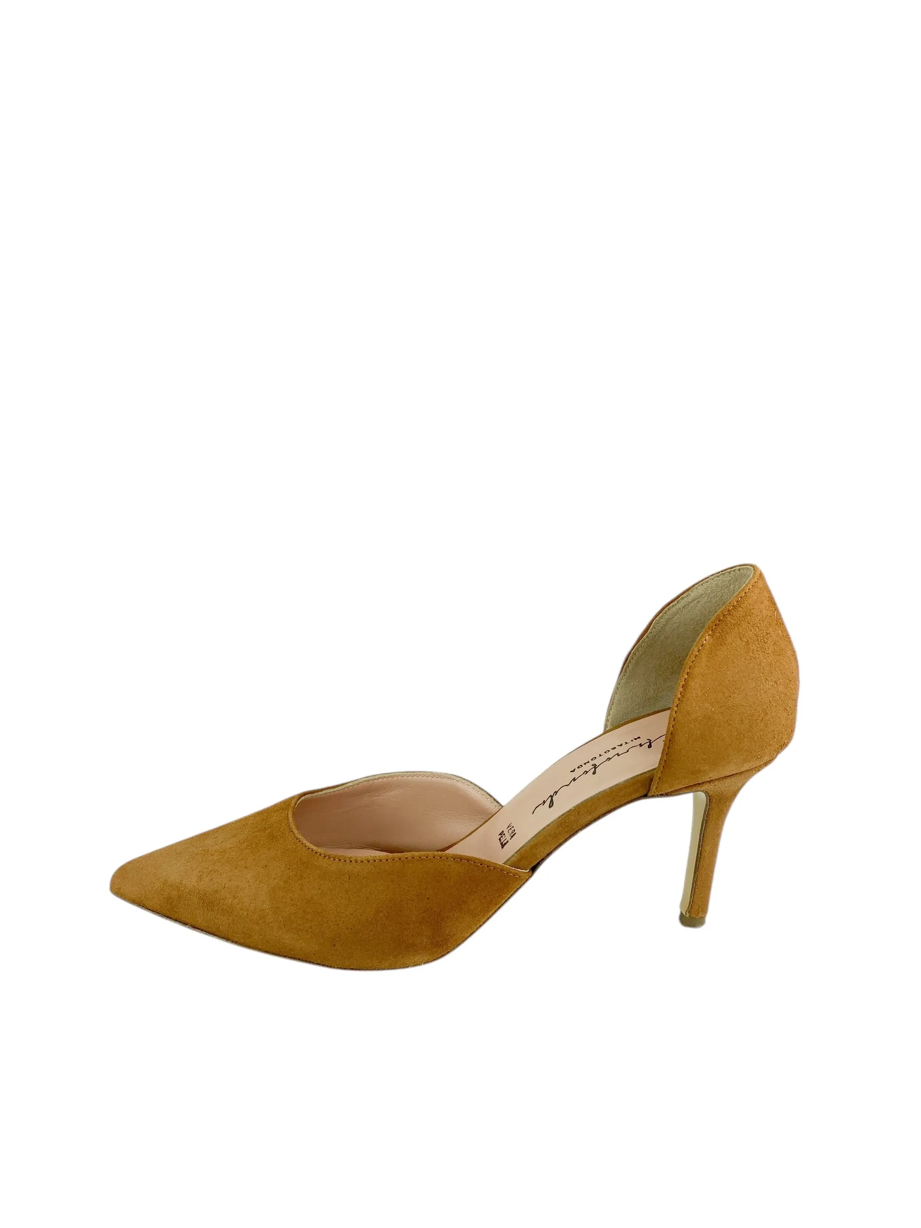 Mitarotonda from Italy Women's Suede d'Orsay Pumps Camel Size 40 (EU) 9 (US)