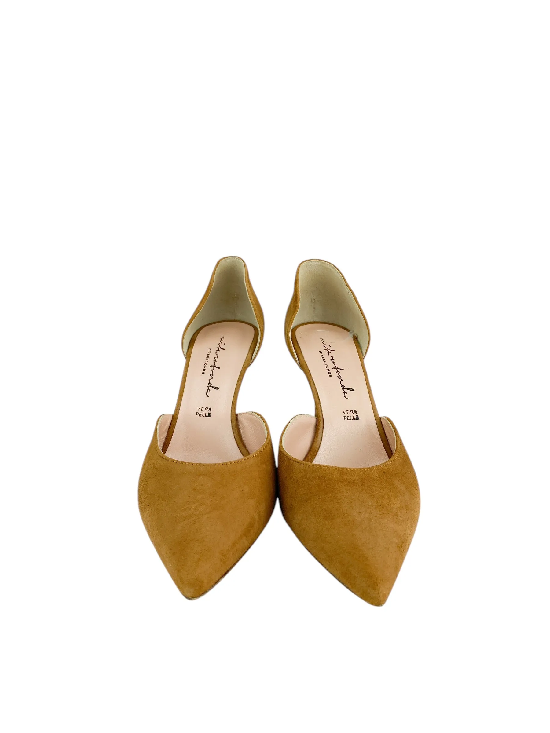 Mitarotonda from Italy Women's Suede d'Orsay Pumps Camel Size 40 (EU) 9 (US)