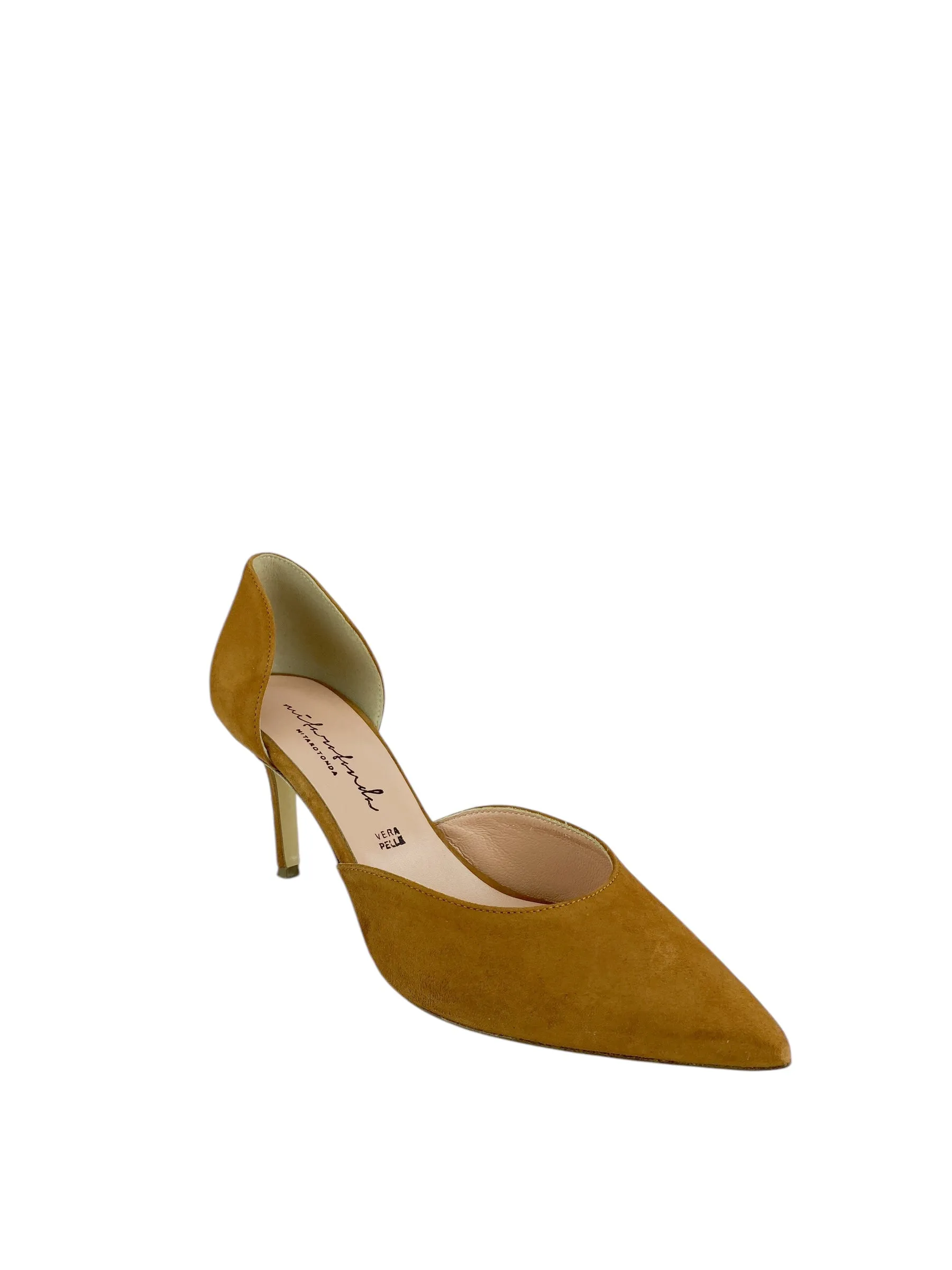 Mitarotonda from Italy Women's Suede d'Orsay Pumps Camel Size 40 (EU) 9 (US)