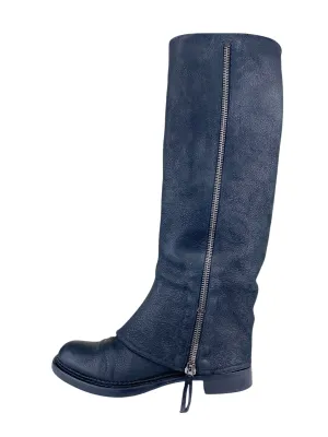 Miu Miu Women's Tall Foldover Leather Boots Black Size 39(IT) 9(US)